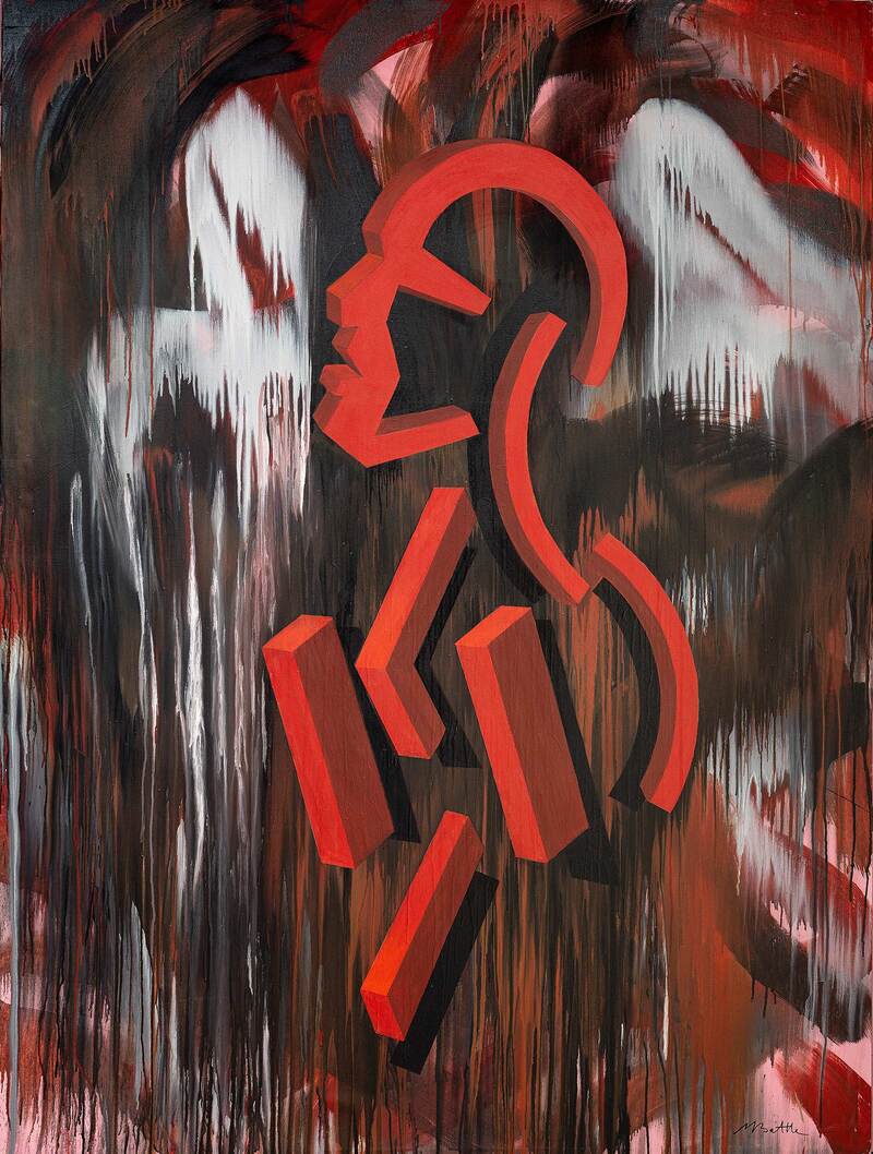 Exemple de numérisation peinture abstraite expressionniste de Michel Battle avec coulures rouges et noires – 600 dpi, calibration pro